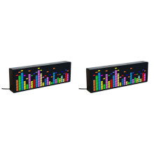 2X LED Music Spectrum Rhythm Lights Voice Sensor 1624 RGB Atmosphere Level Indicator with Clock Display(Wire Control)