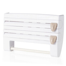 Portaoggetti per Carta da Imballaggio In Plastica, Porta Rotolo di Alluminio da Parete, Frigorifero, Cucina, Ripiano Senza Foratura, Bianco