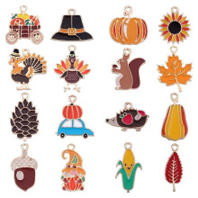 64 Stück Thanksgiving Emaille-Charms, Legierung, Herbst-Charm, Großpackung, Legierung, Herbsternte, Sonnenblume, Truthahn, Kürbis