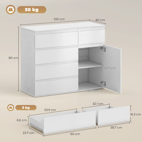 Homcom (White) HOMCOM Sideboard Storage Cabinet, Kitchen Cupboard with 5 Drawers 2