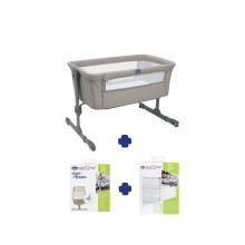 Chicco Next2Me Essential Starter Bundle with Next2Me Essential Bedside Crib, Night Breeze Mattress Protector and Crib Set 2 Pieces (2 sheets) Air