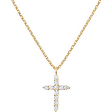 (18K Gold Vermeil, Yellow Gold) HKEDES 14K Gold Plated Cubic Zirconia Cross Necklace for Women | Cross Faith Pendant Necklaces