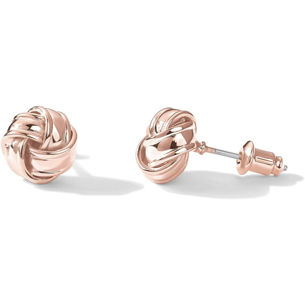 Hkedes (Rose Gold, Plain) 14K Gold Plated 925 Sterling Silver Post Love Knot Stud Earrings | Gold Earrings For Women