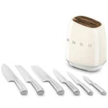 6 Piece Stainless Steel Knife Set With Knife Block Cream