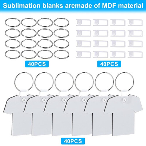 40Pcs Sublimation Keychain Blanks  Double Sided Heat Transfer Sublimation Keychains Shirt Shape Keychains