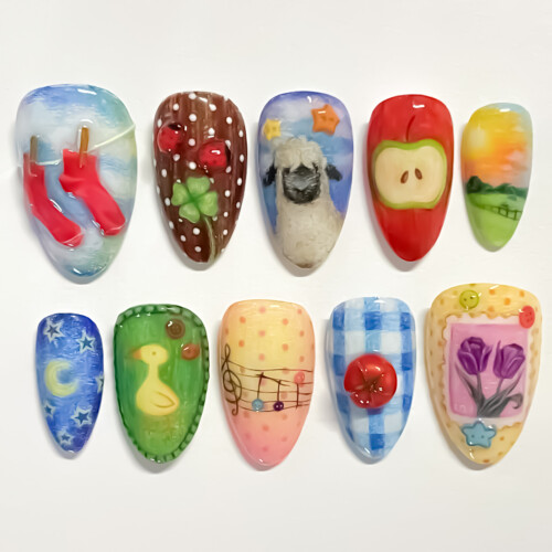 Cute Cartoon Press-on Nails Almond Shape DIY 1