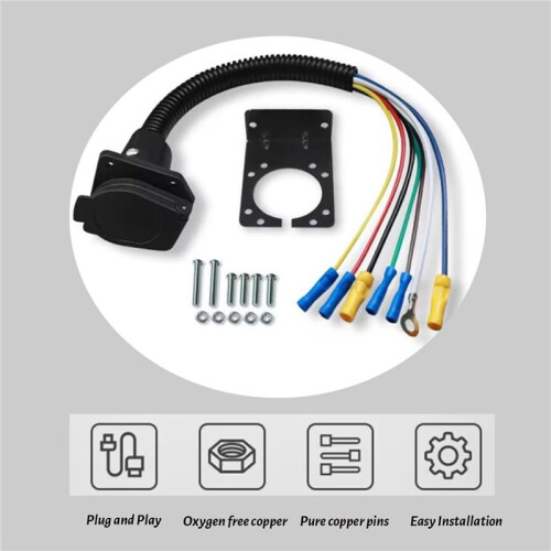 7 Pin Trailer Plug,7 Way Trailer Light Connector Socket,7 Pin Truck Plug Quick Converter with Mounting Bracket 1