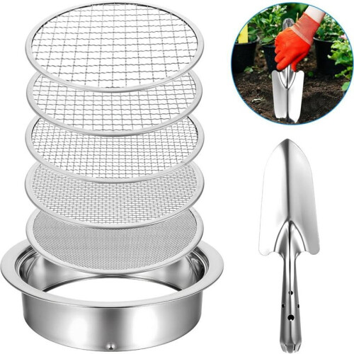 Conjunto de Peneiras de Solo para Jardinagem com 5 Tamanhos de 8 Polegadas de Diâmetro e Malhas Intercambiáveis de 1/3/6/9/12 mm 1