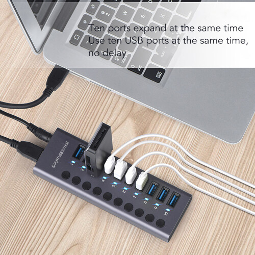 10-Port USB 3.0 Data Hub with 60W Power Adapter for Laptop & PC 2