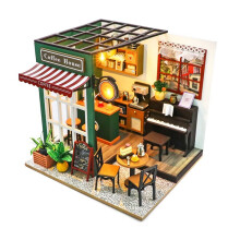 3D Puzzle Model Building Wooden DIY Miniature Coffee House Kit for Kid Build, Wooden Tiny DIY Model Kit Christmas Gifts