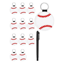 12 Pcs Leather Baseball Keychains Personalized Baseball Key Chain Baseball Keyring Sports Keychain with  Pen