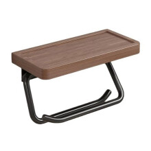 Soporte de Papel Doble con Estante, Soportes de Madera para WC Montados en la Pared, Toallero de Papel Higiénico para Baño, Cocina Cóncavo
