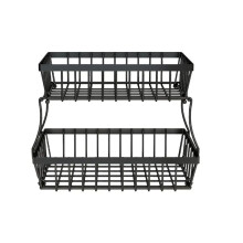 2 Tiers Fruit Basket Metal Fruit Bowl Bread Baskets Countertop Vegetable Storage Stand for Kitchen Accessories