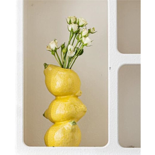 Ceramic Vibrant Stack Fruit Design Vase - Whimsical Stacked Lemon, Decorative for Home, Kitchen (Lemon) 1