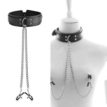 PU-Leder-Nippelklemmen mit Metallkette & verstellbarem Halsband für Männer und Frauen