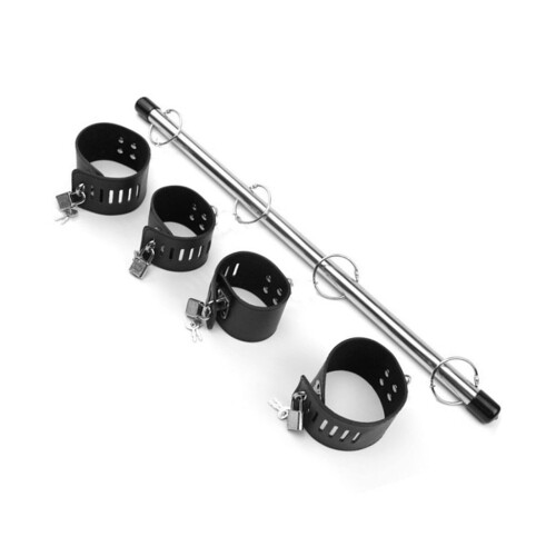 Lockable Stainless Steel Bondage Restraint Set with Adjustable PU Leather Black 2
