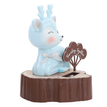 Cute Solar Shaking Deer Car Dashboard Ornament, Blue, 9x9x12cm