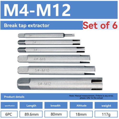 M4-M12 Damaged Screw Tap Remover Broken  Removal Hand Tool Stripping Screw Removal Hand Tool 6 Pieces 1
