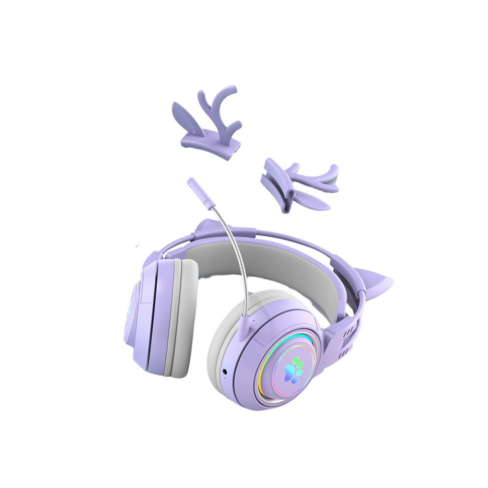 Cute Antlers Cat Ear Wireless Headphone Gamer Earphone Gaming Headset With Rgb For Kid Light 4711830245733