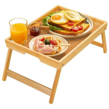 Bamboo Bed Tray Table with Foldable Legs, Breakfast Tray for Sofa, Bed, Eating, Working, Used As Laptop Desk Snack