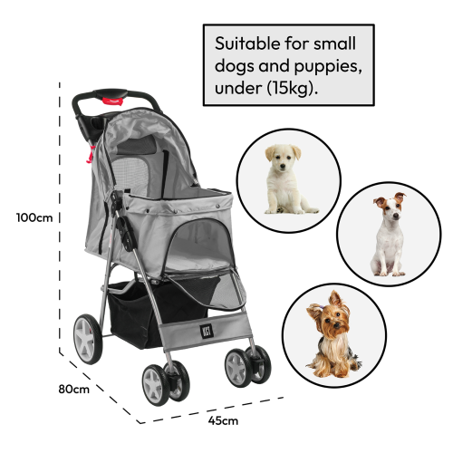 KCT (Grey Pet Stroller) KCT Hooded Pet Strollers for Small to Medium Sized Pets 2