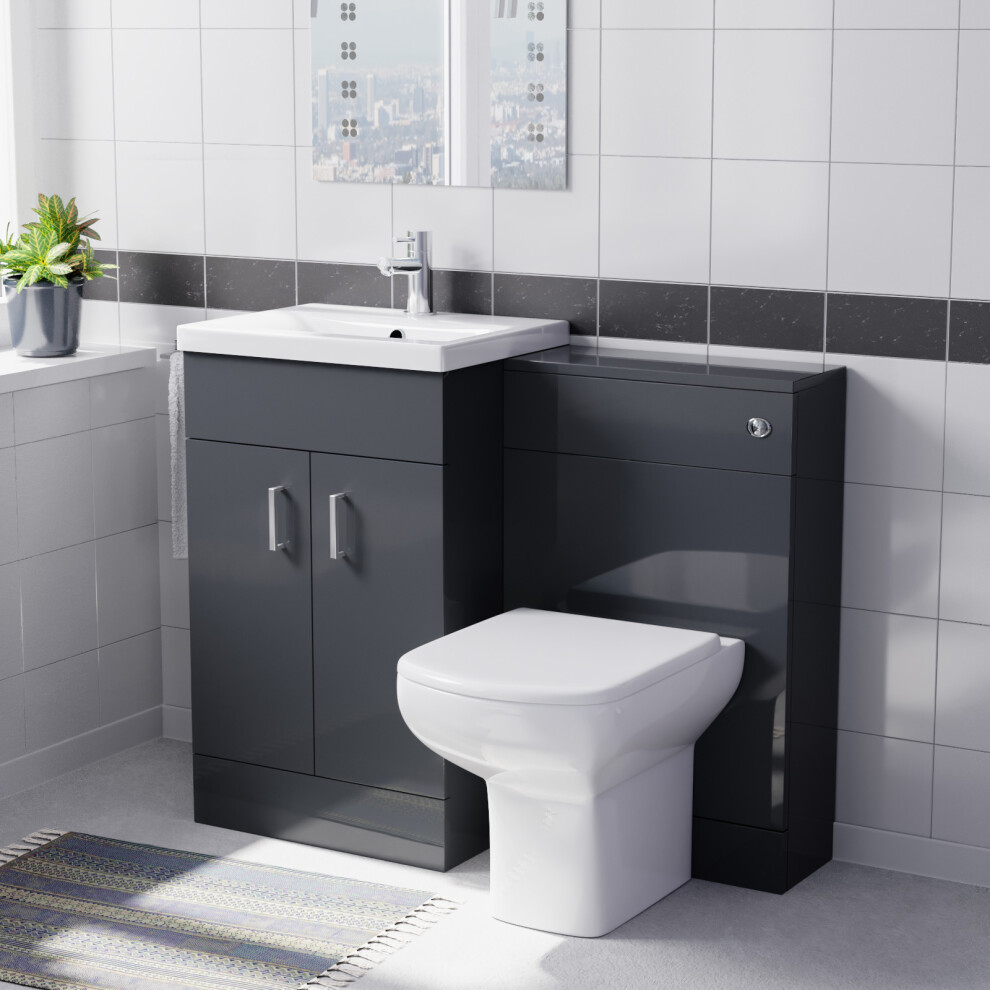 Nes Home 1000Mm Dark Freestanding Vanity, Wc Unit & Rimless Btw Toilet Grey