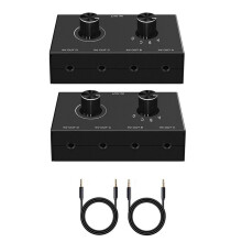 2Pcs HIFI 4-Way Bi-Directional 3.5mm Stereo Audio Switcher with Mute Button for PC Headphones Speakers 4 Inputs 1 Output