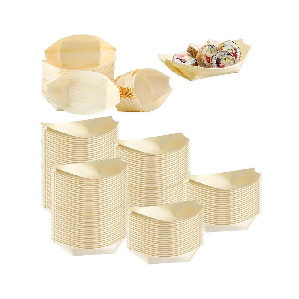 500 Pcs Disposable Wood Boat Plates Dishes 4 Inches Bamboo Plates Sushi Boat Disposable Bamboo Leaf Dish Serving Tray Tauoh