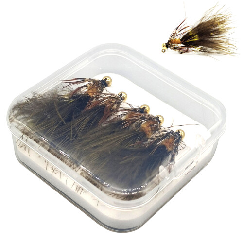 (Dark brown five-piece) Woolly Bugger Trout Lures with Sharp Hooks 2