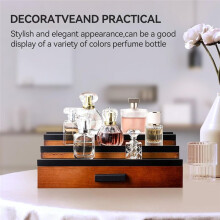 Wooden Cologne Organizer Shelf for Men Dresser, 3 Tier Display Stand with Drawer Storage Organizer Tray with Compartment