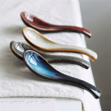 Colher de 4 Peças, Conjunto de Colheres de Macarrão Lamian Estilo Japonês, Colher de Cerâmica Azul, Colher de Porcelana Retrô