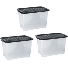 Strata 65L Clear Curve Storage Box With Lid - 3 Pack