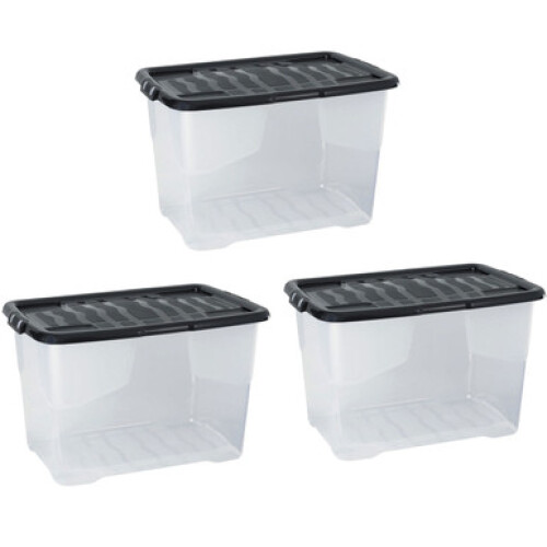 Strata Strata 65L Clear Curve Storage Box With Lid - 3 Pack