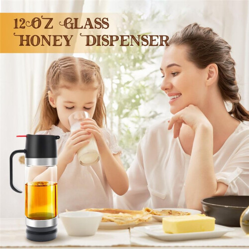 12 OZ Honigspender Aus Glas, Honigtopf mit Griff, Tropffreier Honigspender, Sirupspender für Kaffee oder Tee 2