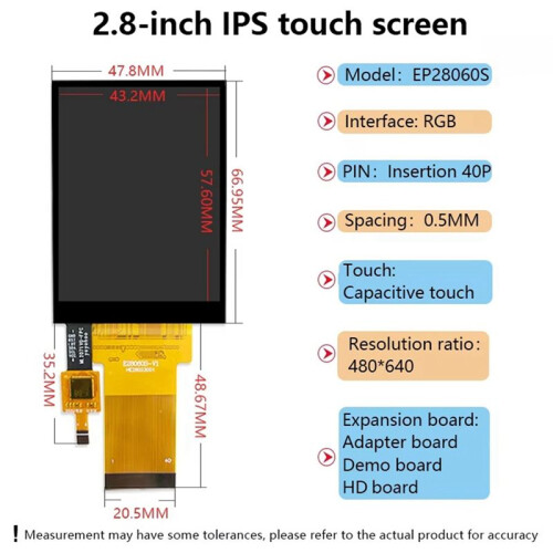 Tela Dividida de 2,8 Polegadas, Compatível com para , Resolução de 480 X 640, Visualização Completa, RGB, IPS, Toque Capacitivo Universal B 2