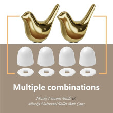 2PCS Ceramic Gold Birds Toilet Bolt Caps with 4pcs Toilet Bolt Covers,Bathroom Decorative Toilet Floor Screw Cover Caps