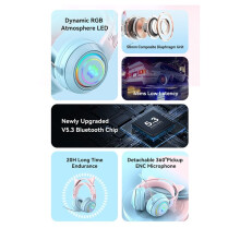 Cute Antlers Cat Ear Wireless Headphone Gamer Earphone Gaming Headset with RGB Light for Kid
