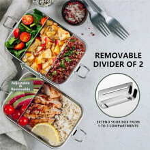 47oz Bento Box, Stainless Steel Lunch Box for Teens, Metal Bento Box with 2 Flexible Compartments, 1400ml Lunch Box