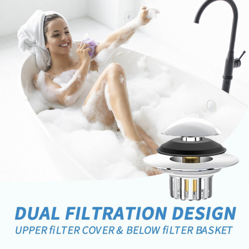 (A) 2-in-1 Bathtub Drain Stopper with Filter Basket 1