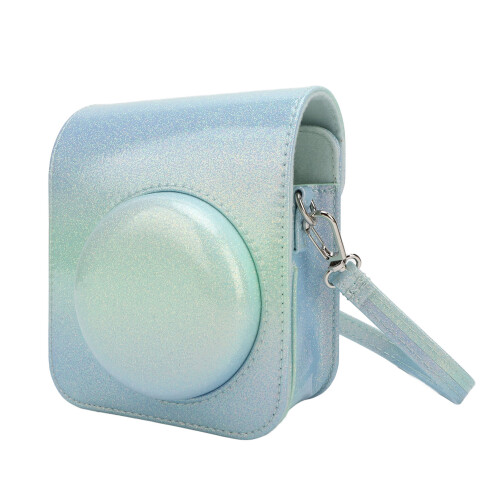 Instant Camera Case Rainproof Scratch Proof PU Leather Camera Protective Bag with Shoulder Strap Compatible With Mini 12 Blue Green 2