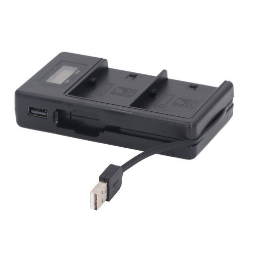 Dubbele sleuf camera-acculader, professionele en efficiënte USB-camera-acculader met LED-display, compatibel met LP E6 E6NH-accu's. 1