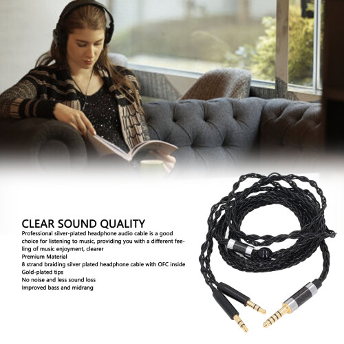 4.4mm Silver Plated Headphone Cable Replacement 3.9ft for D600 D7200 Elear 2