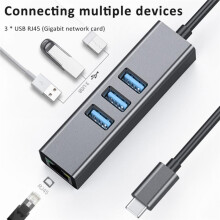 1000Mbps Ethernet-Adapter Type-C Naar RJ45 4 In1 Hub 3 Poorten USB3.0 5Gbps OTG Splitter LAN Netwerkkaart voor Laptops PC