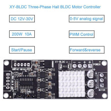 Contrôleur de Moteur BLDC Triphasé 12 V-30 V 200 W Capteur à Effet Hall Pilote PWM 10 KHz Avant Arrière