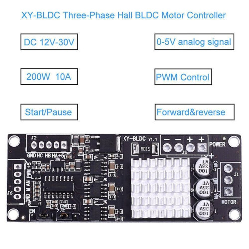 12V-30V 200W Three-Phase BLDC Motor Controller Hall Sensor 10KHz PWM Driver Forward Reverse