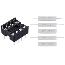 5 Pcs 10W Watt 100 Ohm 5% Axial Wirewound Cement Resistors & 10 Pcs 8 Pin DIP IC Sockets Adaptor Solder Type Socket