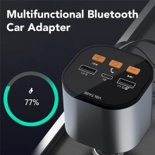 Retractable Car Charger, FM Transmitter Adapter, Handsfree Call Car Charger, 5-in-1 Fast Car Phone Charger