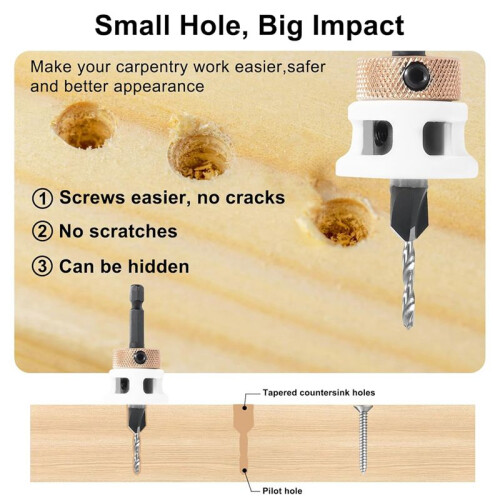 4PCS Countersink Drill Bit Set with Low Friction Depth Stop & Replaceable HSS M2 Drill Bit, Counter Sink Drill Bit