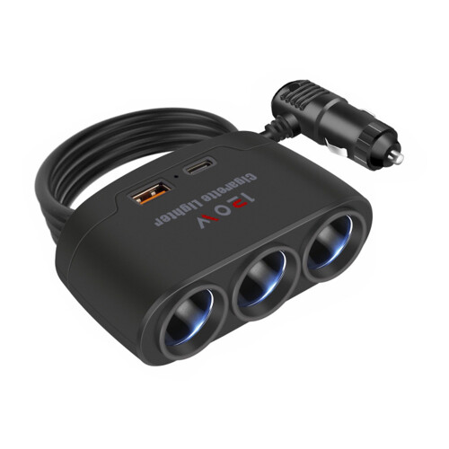 3-in-1 Car Cigarette Lighter Socket Splitter 120W USB PD Adapter Black 2