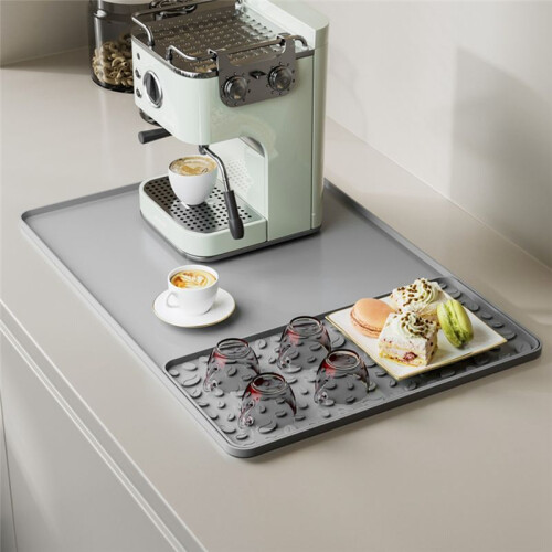 Tapete de Silicone para Café 15,75 X 23,6 Polegadas Tapete para Bar de Café com Tapete Removível para Secagem de Pratos Bordas Elevadas À Prova de 1